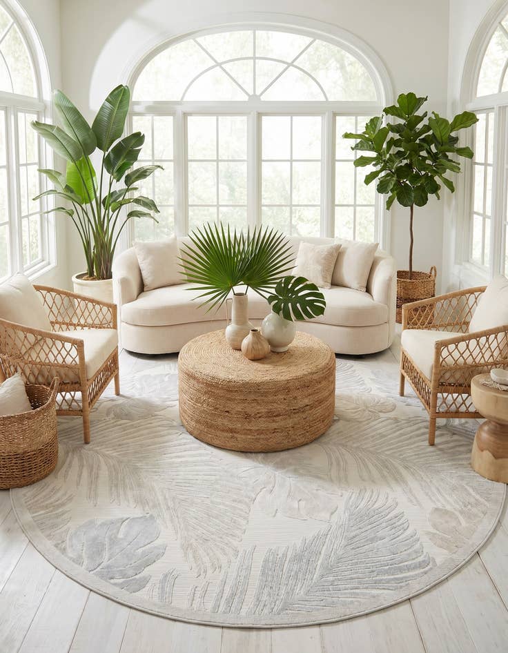 Detail image of 8' 2 x 8' 2 Easy-Clean Botanical Indoor / Outdoor Round Rug