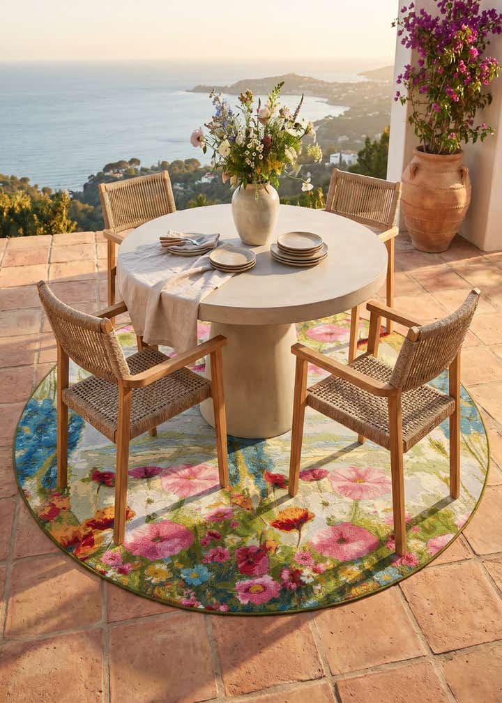 8' x 8' Easy-Clean Botanical Indoor / Outdoor Round Rug
