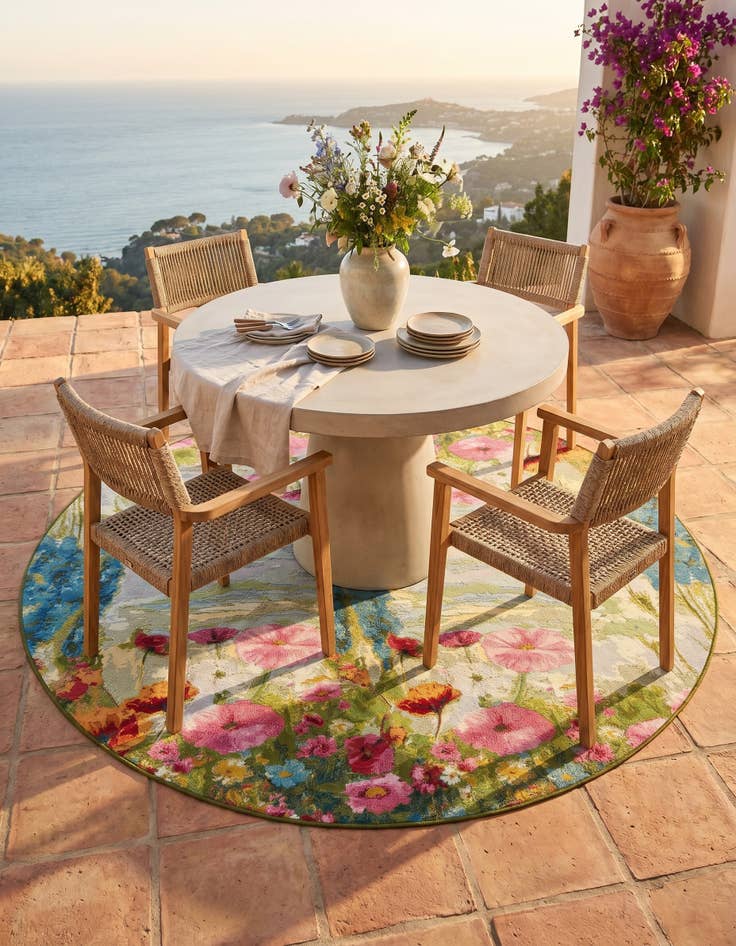 Detail image of 8' x 8' Easy-Clean Botanical Indoor / Outdoor Round Rug