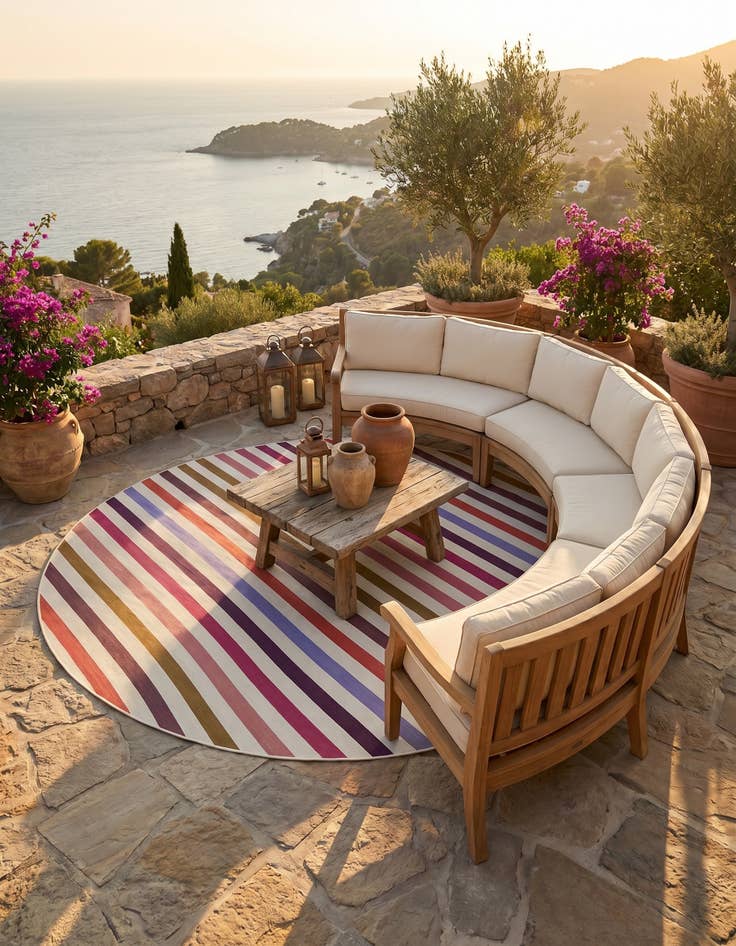 Detail image of 10' x 10' Easy-Clean Ribbon Indoor / Outdoor Round Rug