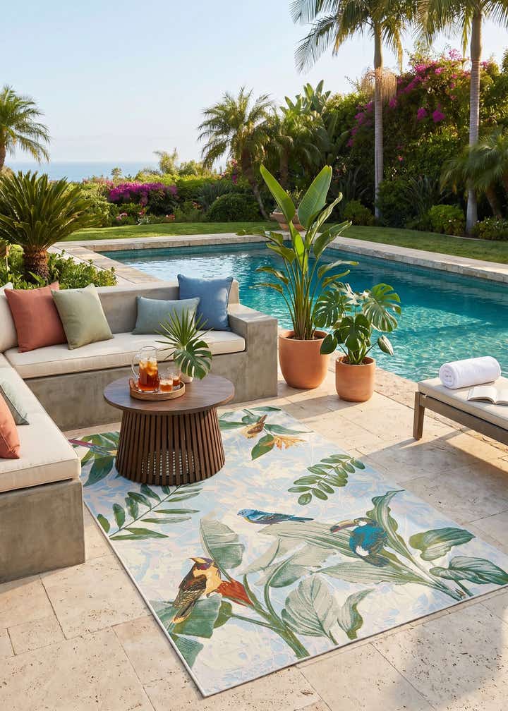 5' 3 x 8' Easy-Clean Botanical Indoor / Outdoor Rug