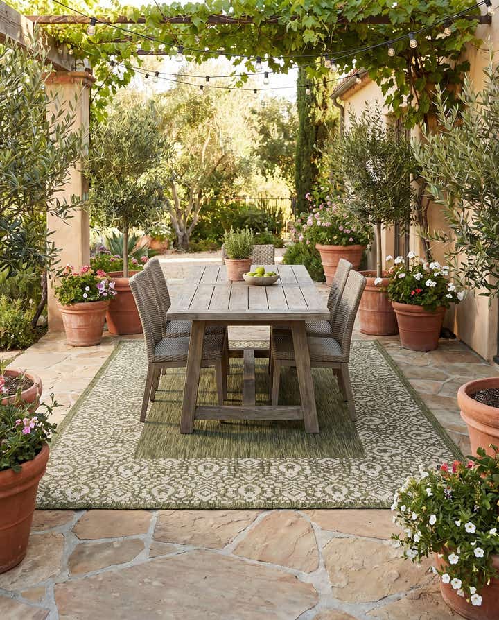 5' 3 x 8' Easy-Clean Border Indoor / Outdoor Rug