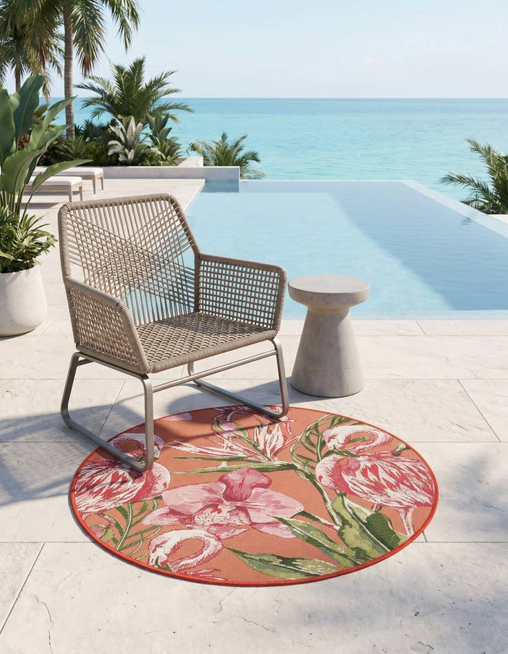 Detail image of 3' x 3' Easy-Clean Botanical Indoor / Outdoor Round Rug