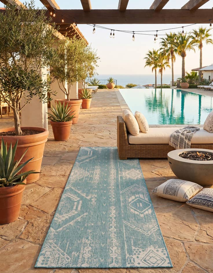 Detail image of 2' 7 x 12' Easy-Clean Bohemian Indoor / Outdoor Runner Rug