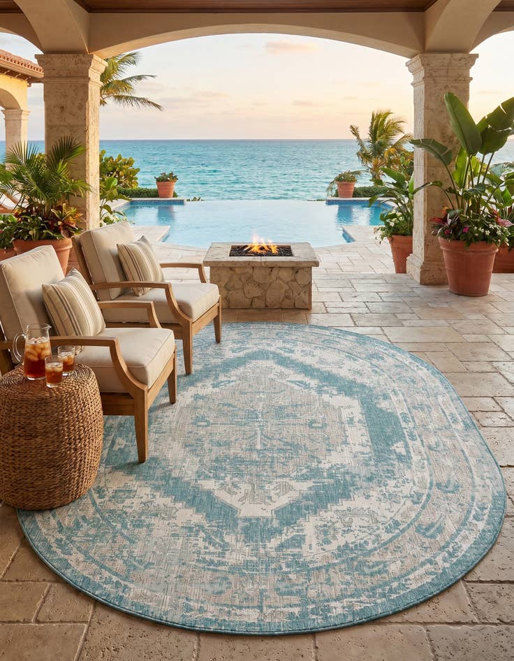 Detail image of 7' 10 x 10' Easy-Clean Traditional Indoor / Outdoor Oval Rug