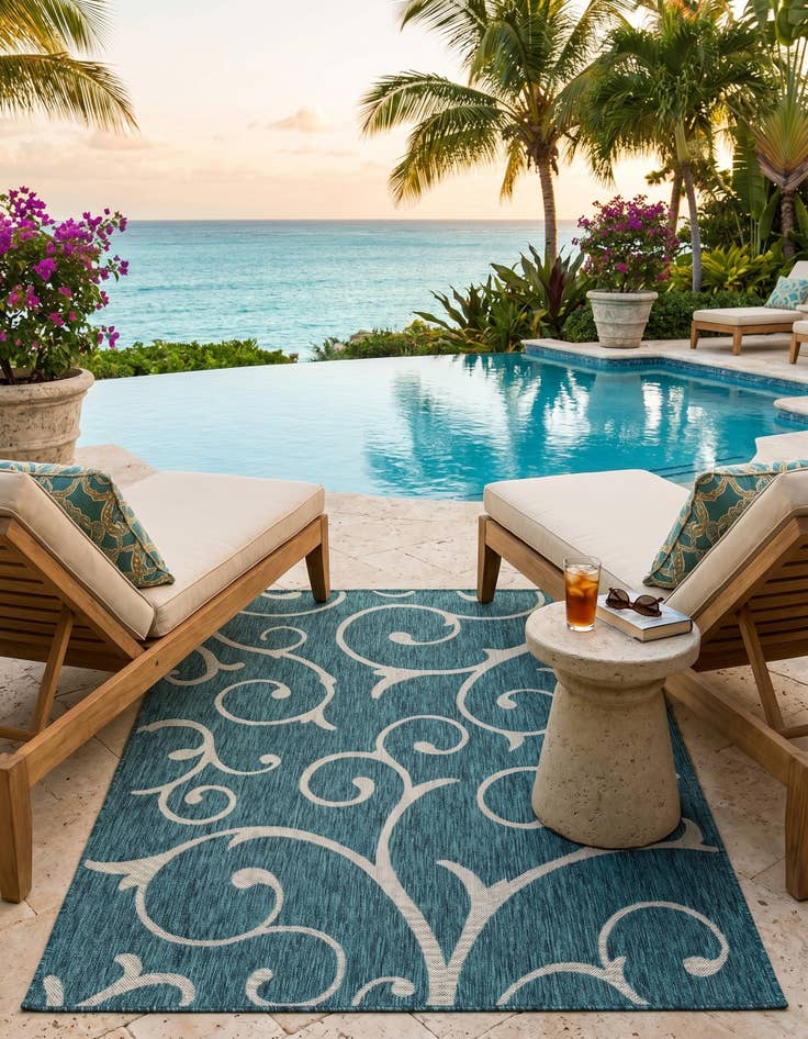 Detail image of 5' 3 x 8' Easy-Clean Botanical Indoor / Outdoor Rug