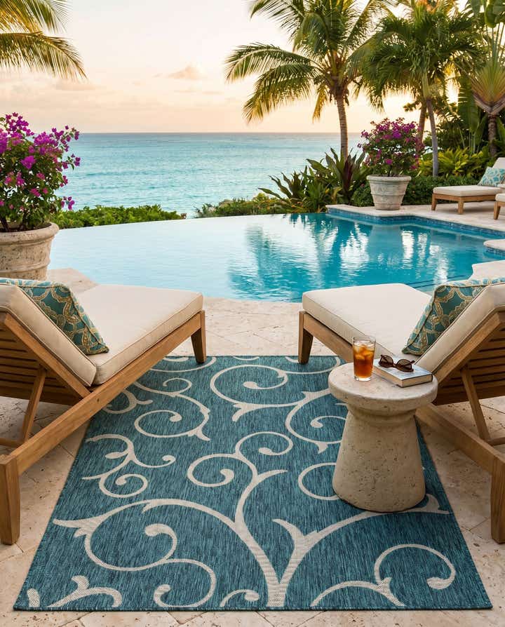 5' 3 x 8' Easy-Clean Botanical Indoor / Outdoor Rug