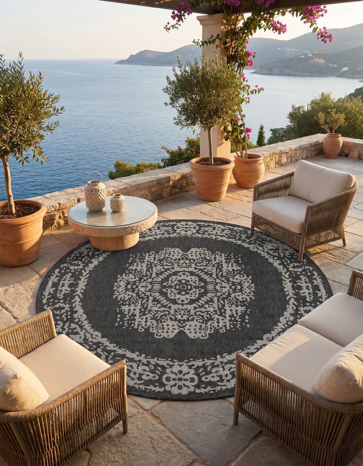 Detail image of 10' x 10' Easy-Clean Traditional Indoor / Outdoor Round Rug