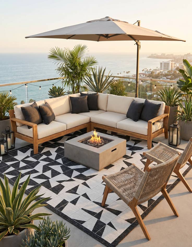 Detail image of 10' x 10' Easy-Clean Modern Indoor / Outdoor Square Rug