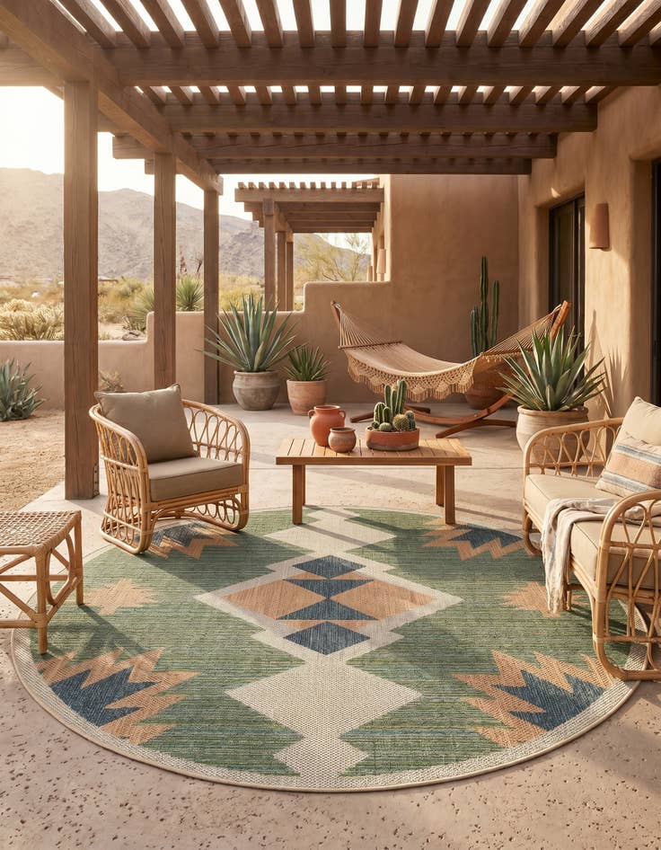 Detail image of 6' x 6' Easy-Clean Baja Indoor / Outdoor Round Rug