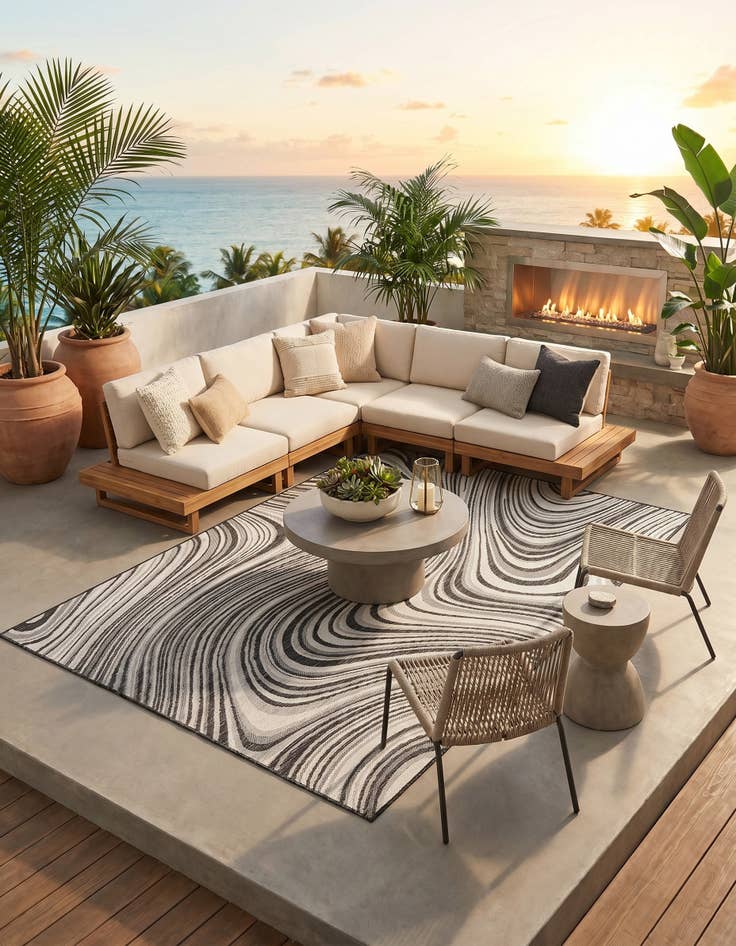 Detail image of 5' 3 x 8' Easy-Clean Modern Indoor / Outdoor Rug