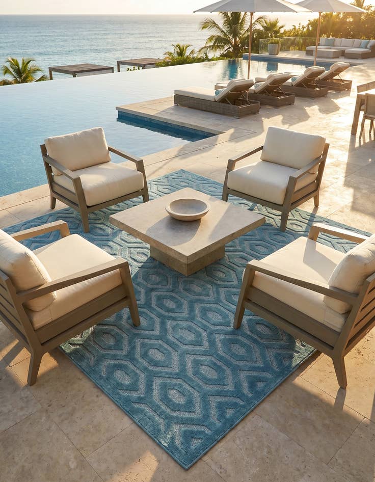 Detail image of 7' 10 x 7' 10 Easy-Clean Trellis Textured Indoor / Outdoor Square Rug