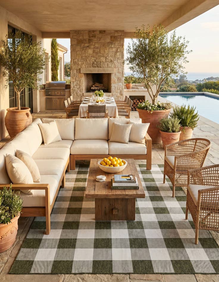 Detail image of 9' x 12' Easy-Clean Checkered Indoor / Outdoor Rug