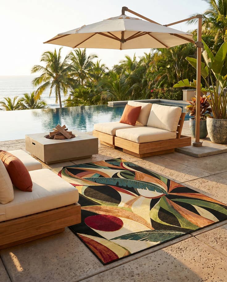 Detail image of 5' x 8' Easy-Clean Botanical Indoor / Outdoor Rug