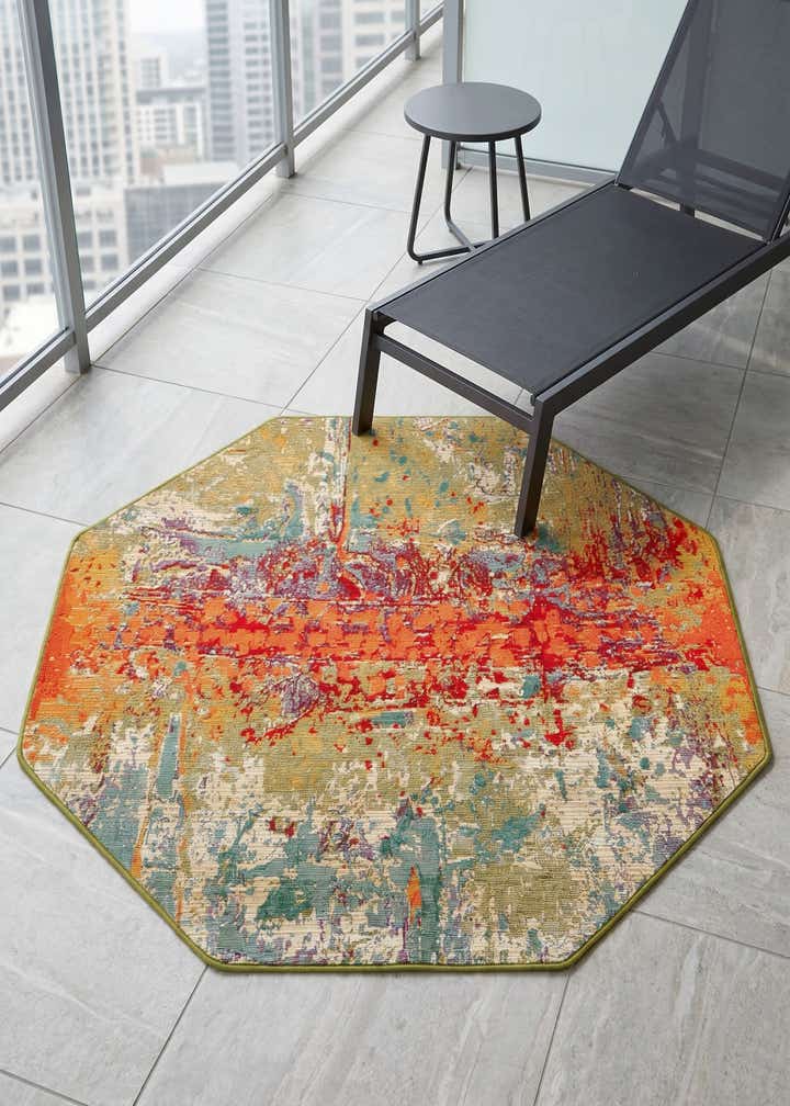 4' x 4' Easy-Clean Modern Indoor / Outdoor Octagon Rug