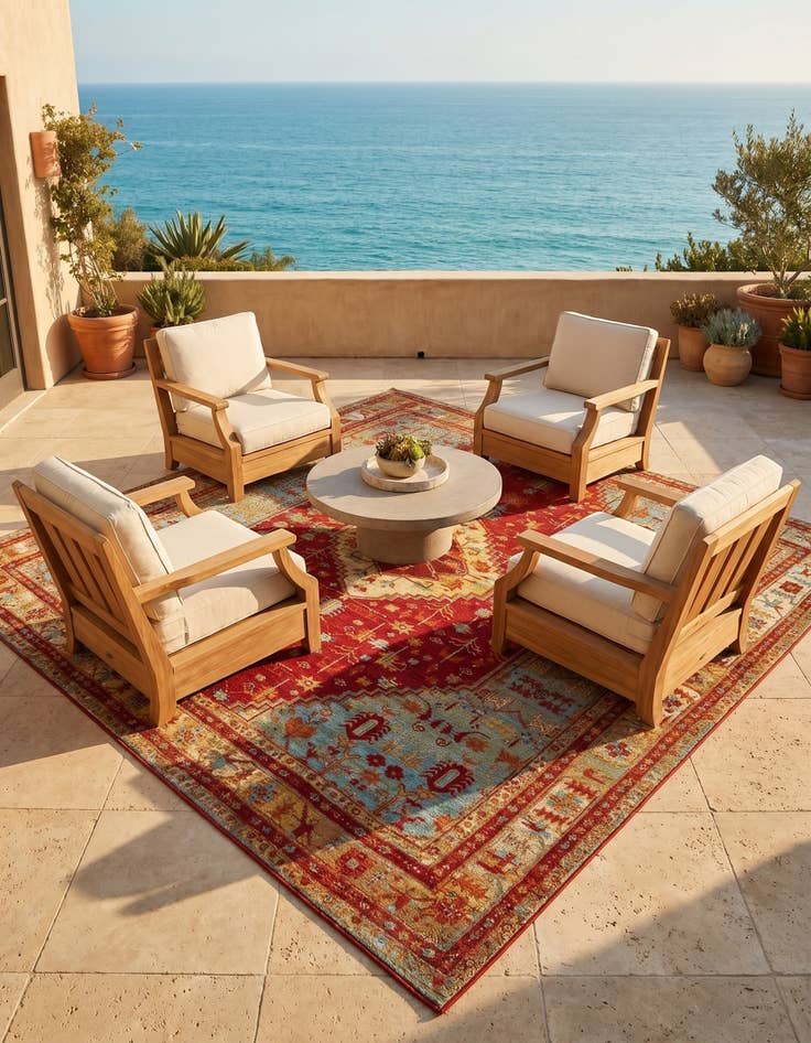 Detail image of 10' x 10' Easy-Clean Traditional Indoor / Outdoor Square Rug