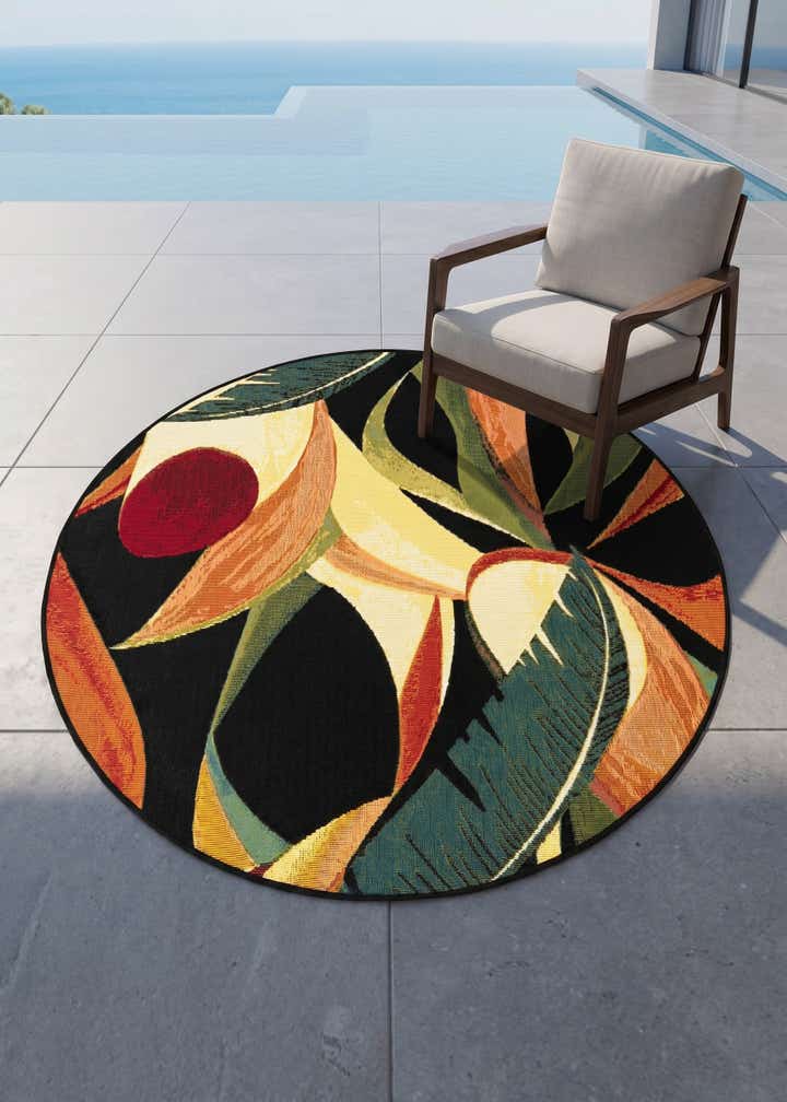 4' x 4' Easy-Clean Botanical Indoor / Outdoor Round Rug