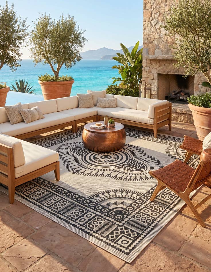 Detail image of 10' x 10' Easy-Clean Traditional Indoor / Outdoor Square Rug