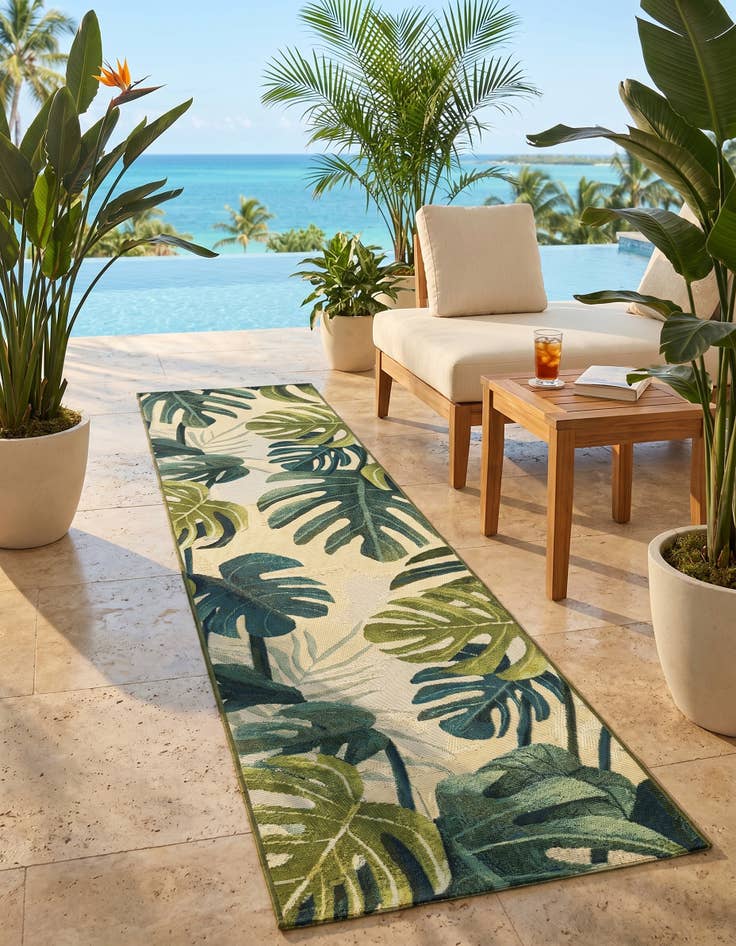 Detail image of 2' x 8' Easy-Clean Botanical Indoor / Outdoor Runner Rug