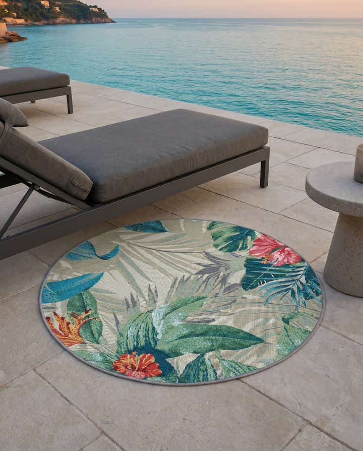 3' x 3' Easy-Clean Botanical Indoor / Outdoor Round Rug