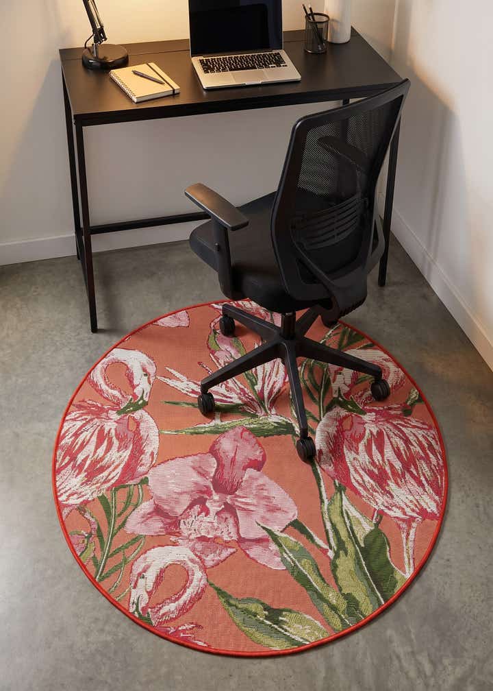 3' x 3' Easy-Clean Botanical Indoor / Outdoor Round Rug