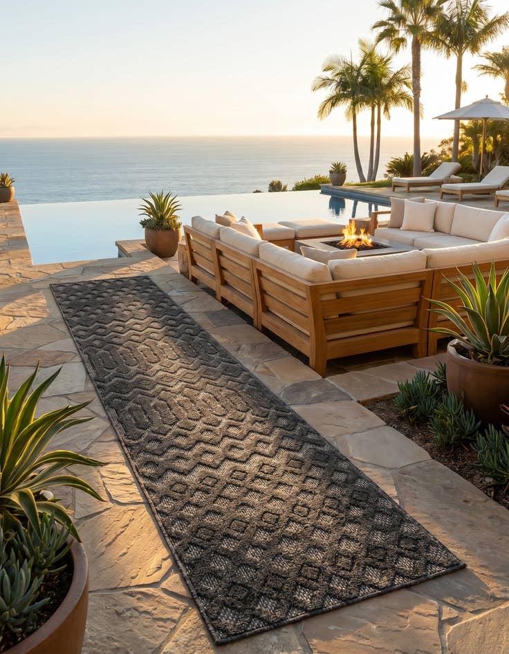 Detail image of 2' x 8' Easy-Clean Trellis Textured Indoor / Outdoor Runner Rug