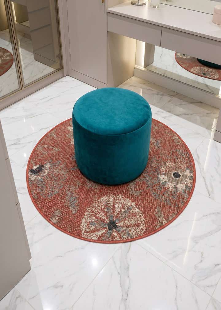 3' x 3' Easy-Clean Botanical Indoor / Outdoor Round Rug