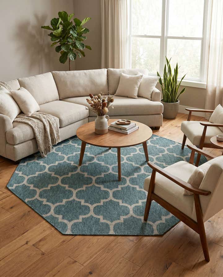7' 10 x 7' 10 Easy-Clean Lattice Indoor / Outdoor Octagon Rug