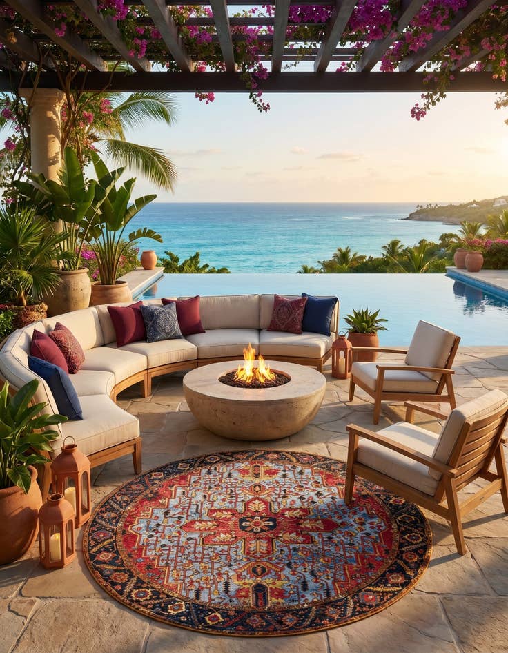 Detail image of 7' 10 x 7' 10 Easy-Clean Traditional Indoor / Outdoor Round Rug