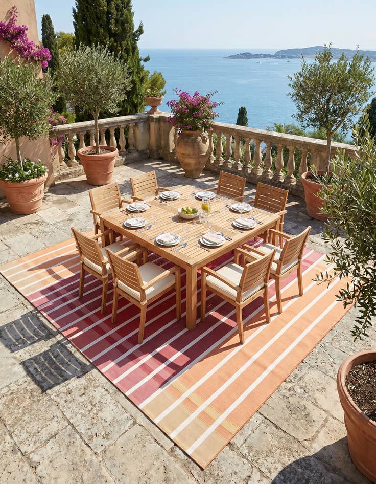 Detail image of 10' x 10' Easy-Clean Striped Indoor / Outdoor Square Rug