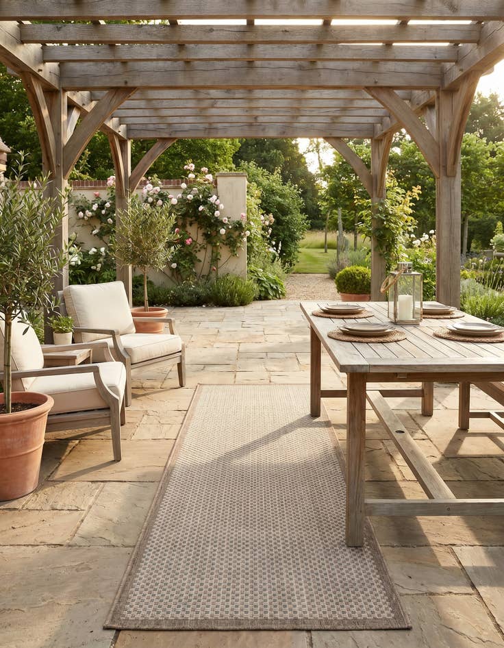 Detail image of 2' 7 x 10' Easy-Clean Border Indoor / Outdoor Runner Rug