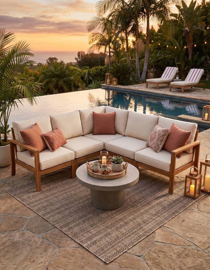 Detail image of 5' 3 x 5' 3 Easy-Clean Ribbon Indoor / Outdoor Square Rug