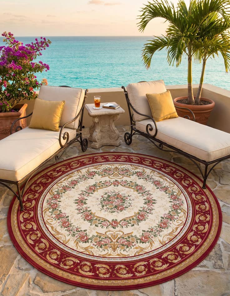 Detail image of 7' 10 x 7' 10 Easy-Clean Traditional Indoor / Outdoor Round Rug