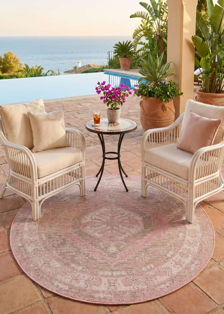 5' 3 x 5' 3 Easy-Clean Traditional Indoor / Outdoor Round Rug