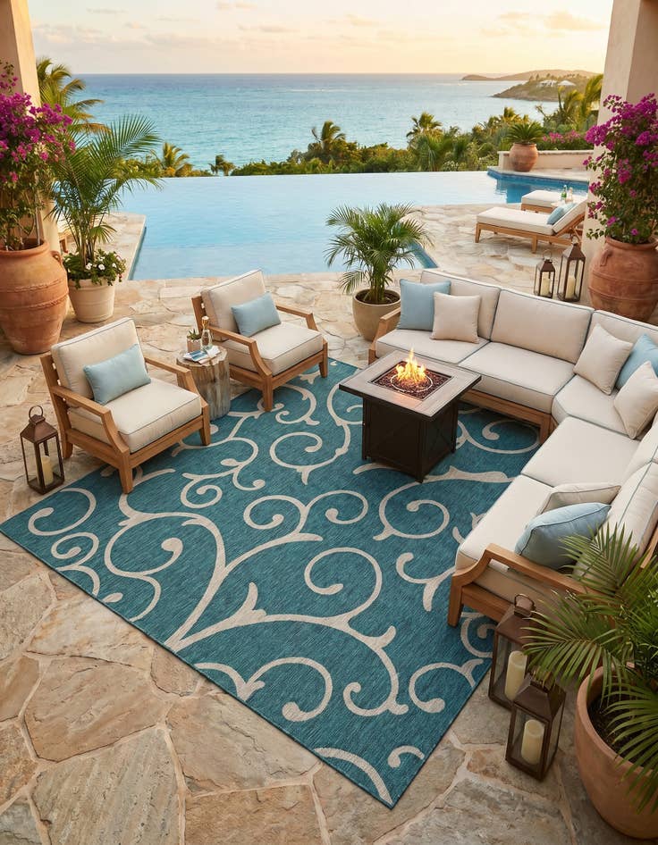 Detail image of 13' x 13' Easy-Clean Botanical Indoor / Outdoor Square Rug