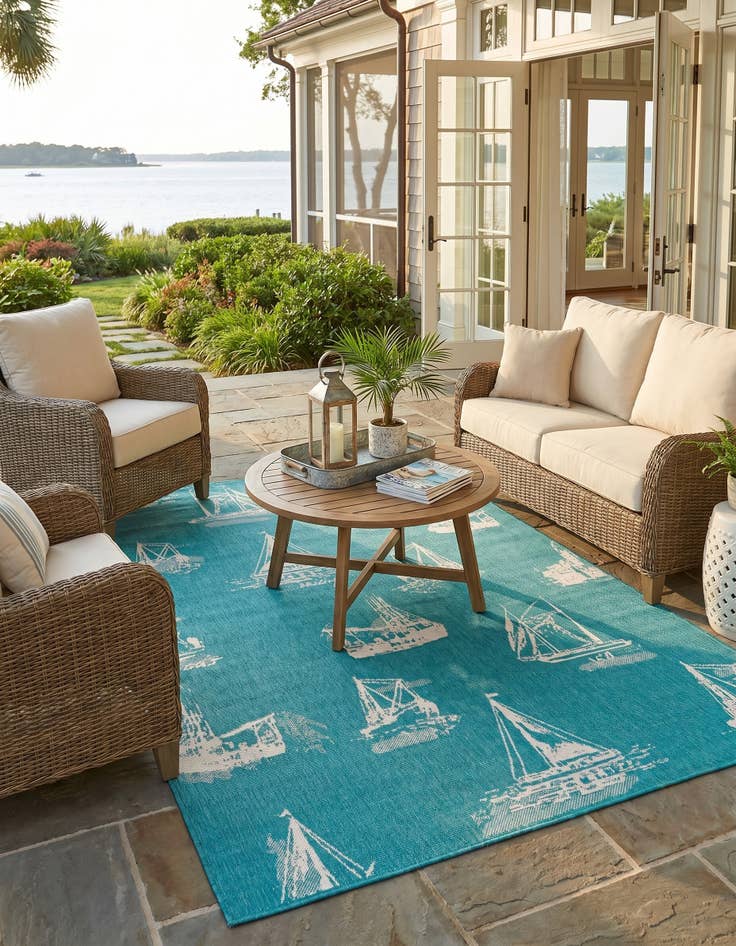 Detail image of 5' 3 x 8' Easy-Clean Coastal Indoor / Outdoor Rug