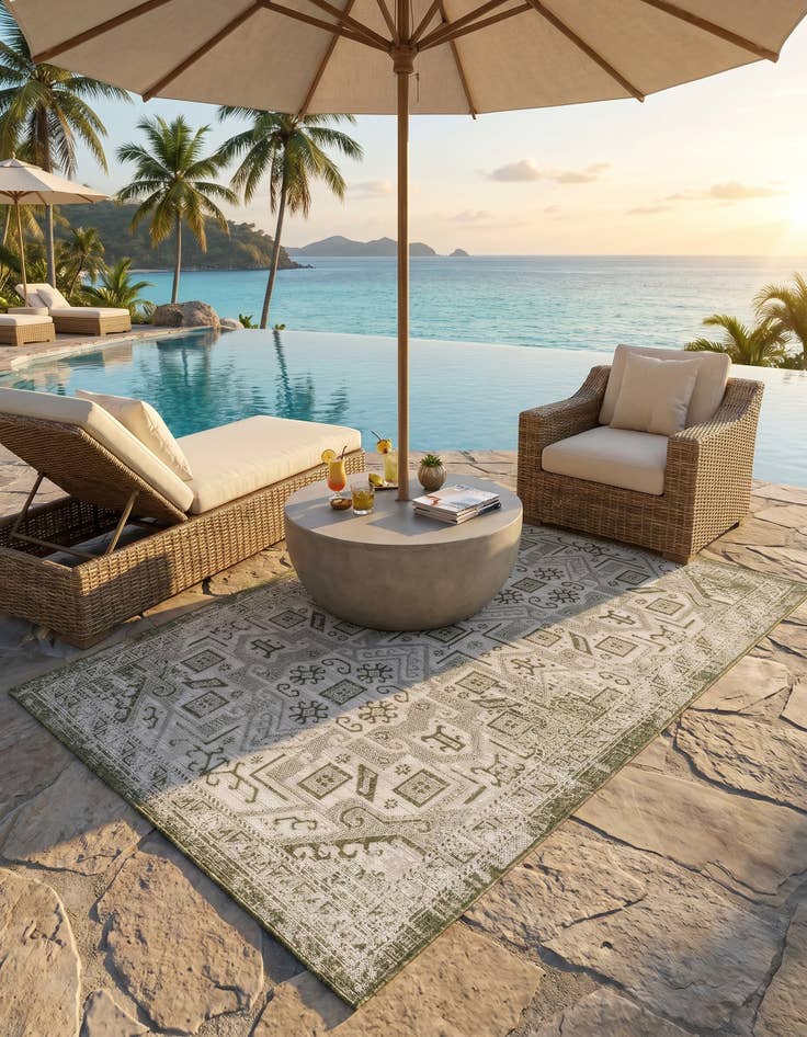 Detail image of 5' 3 x 8' Easy-Clean Aztec Indoor / Outdoor Rug