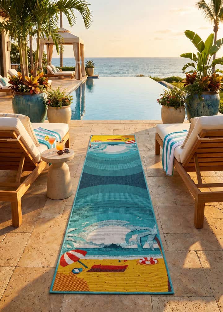 2' x 8' Easy-Clean Coastal Indoor / Outdoor Runner Rug