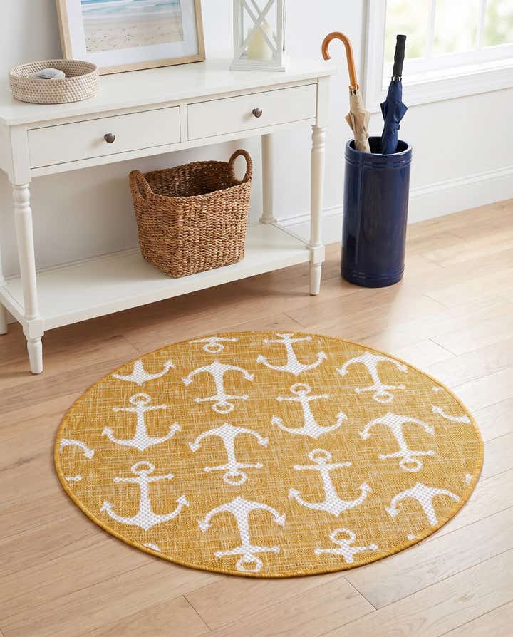 3' x 3' Easy-Clean Coastal Indoor / Outdoor Round Rug