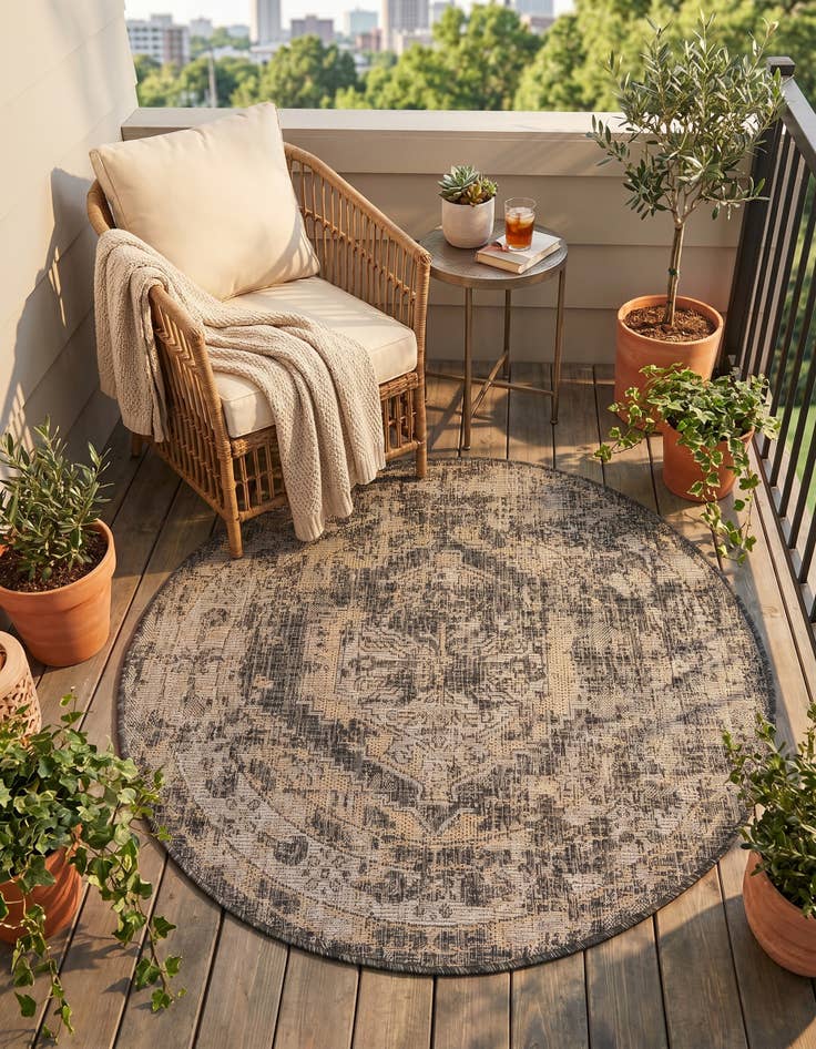 Detail image of 4' x 4' Easy-Clean Traditional Indoor / Outdoor Round Rug