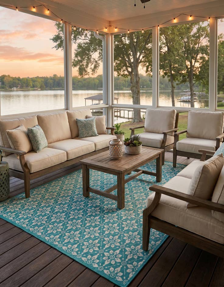 Detail image of 9' x 12' Easy-Clean Trellis Indoor / Outdoor Rug