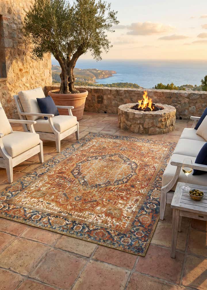 5' 3 x 8' Easy-Clean Traditional Indoor / Outdoor Rug