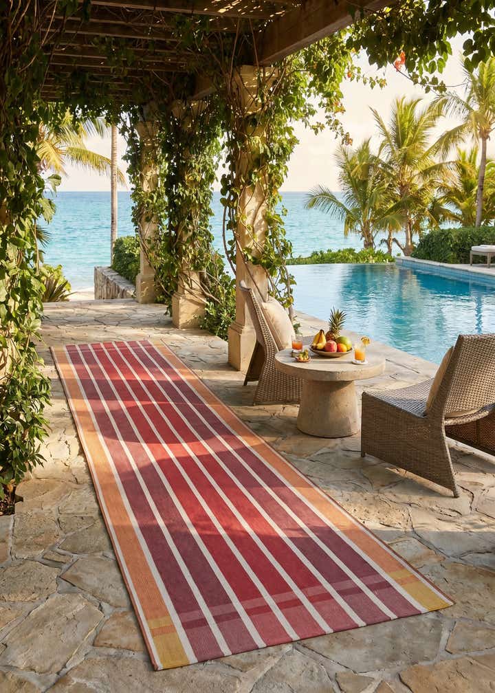2' 7 x 10' Easy-Clean Striped Indoor / Outdoor Runner Rug