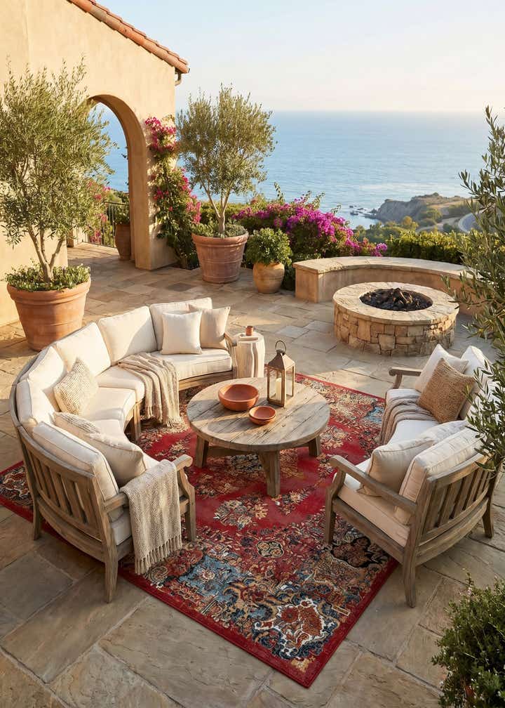 7' 10 x 7' 10 Easy-Clean Traditional Indoor / Outdoor Square Rug