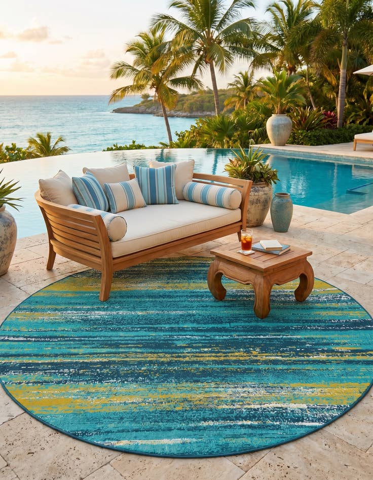 Detail image of 7' x 7' Easy-Clean Coastal Indoor / Outdoor Round Rug