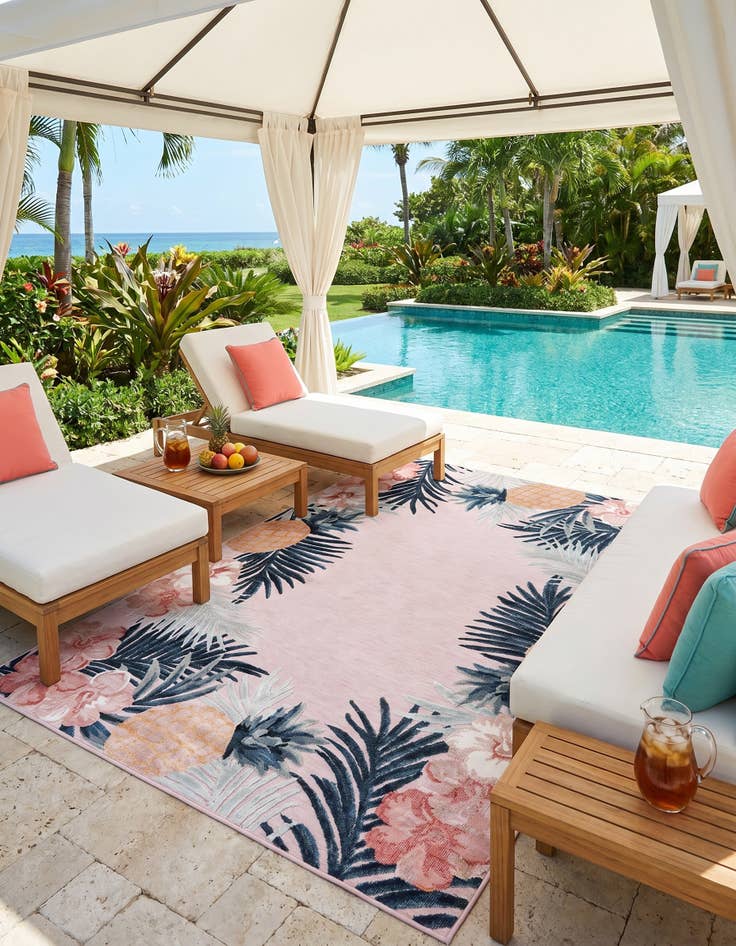 Detail image of 6' 4 x 9' Easy-Clean Botanical Indoor / Outdoor Rug