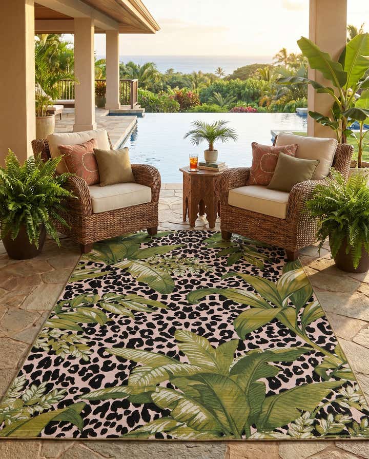 5' 3 x 8' Easy-Clean Botanical Indoor / Outdoor Rug