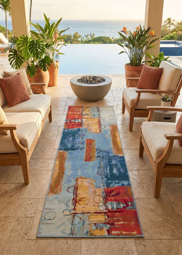 2' 7 x 9' Easy-Clean Modern Indoor / Outdoor Runner Rug