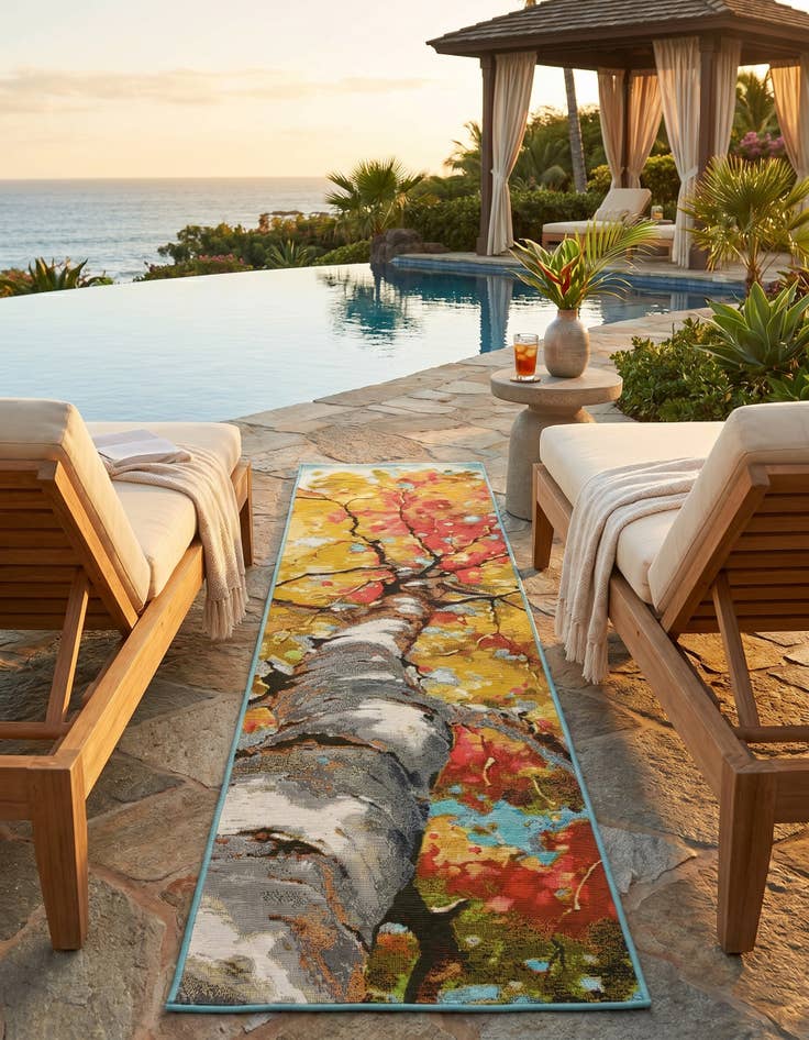 Detail image of 2' x 8' Easy-Clean Botanical Indoor / Outdoor Runner Rug