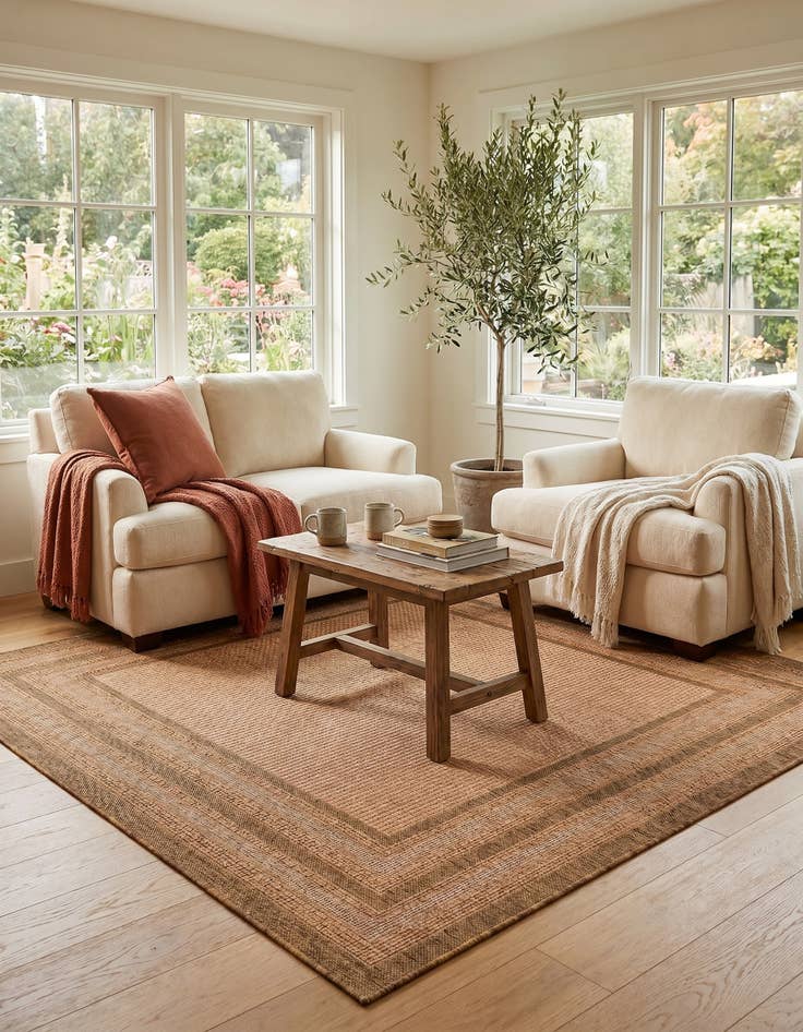 Detail image of 6' x 6' Easy-Clean Border Indoor / Outdoor Square Rug